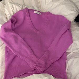 White + Warren V-Neck Sweater in Bright Pink
